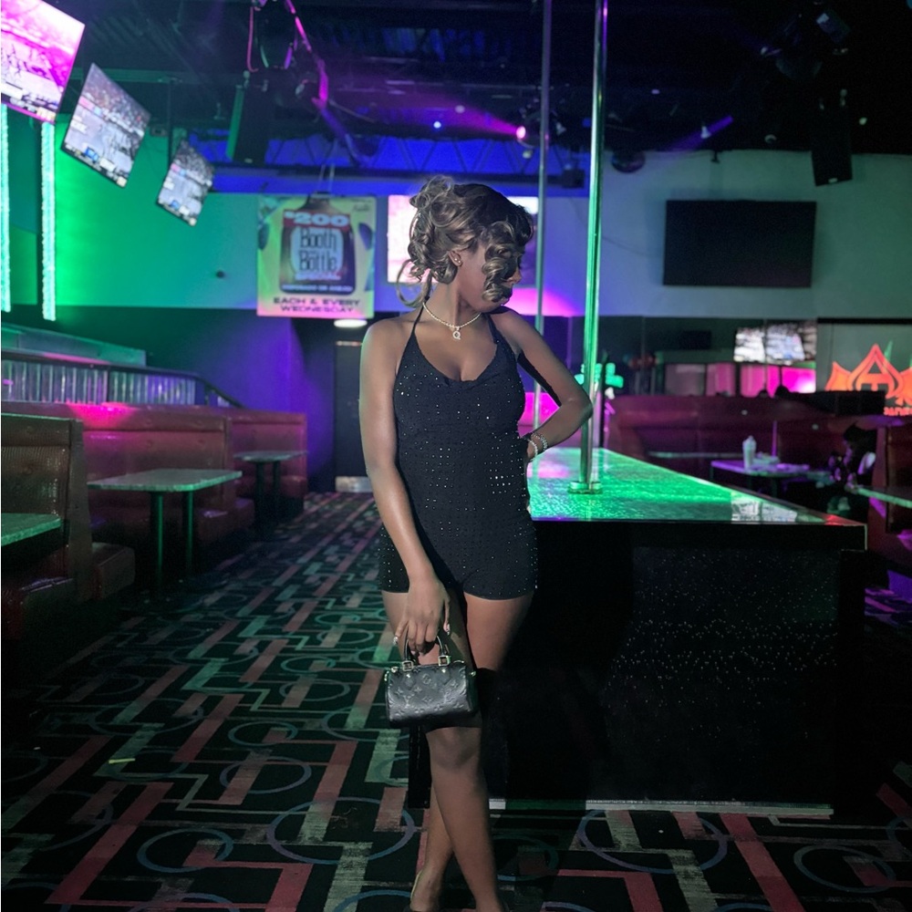 Black Sparkly Mini Romper (AKIRA)